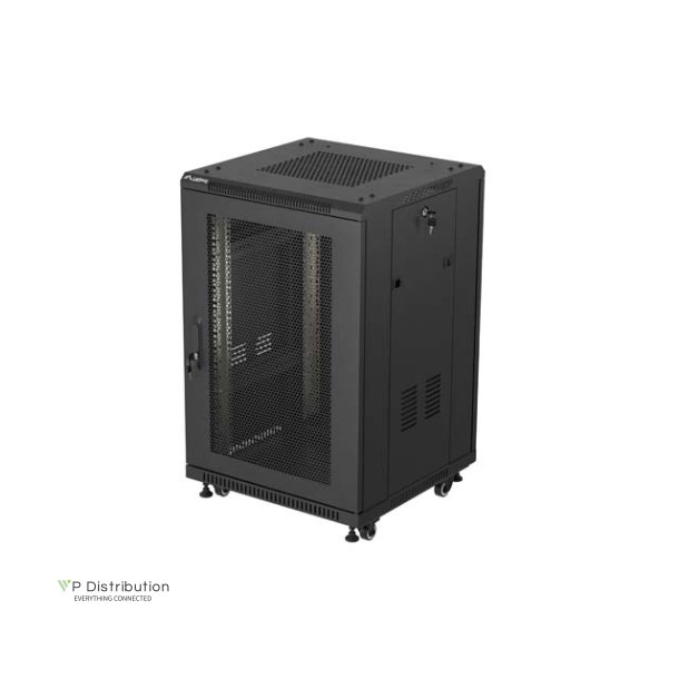 RACK CABINET 19" FREE-STANDING 18U/600X600 (FLAT PACK) WITH MESH DOOR BLACK LANBERG