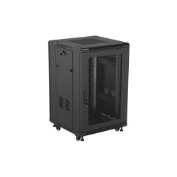 RACK CABINET 19" FREE-STANDING 18U/600X600 (FLAT PACK) WITH MESH DOOR BLACK LANBERG