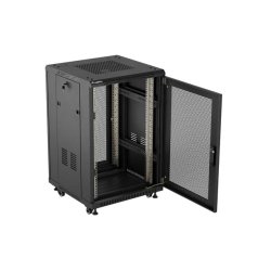 RACK CABINET 19" FREE-STANDING 18U/600X600 (FLAT PACK) WITH MESH DOOR BLACK LANBERG