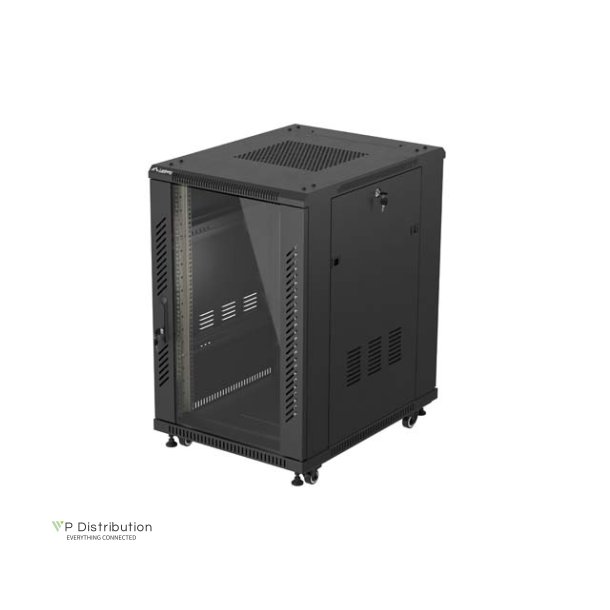 RACK CABINET 19" FREE-STANDING 18U/600X800 (FLAT PACK) WITH GLASS DOOR BLACK LANBERG