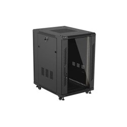 RACK CABINET 19" FREE-STANDING 18U/600X800 (FLAT PACK) WITH GLASS DOOR BLACK LANBERG