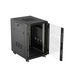 RACK CABINET 19" FREE-STANDING 18U/600X800 (FLAT PACK) WITH GLASS DOOR BLACK LANBERG