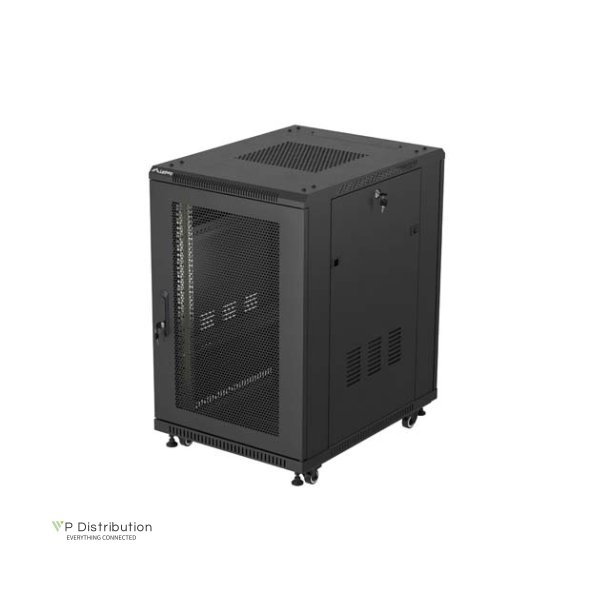 RACK CABINET 19" FREE-STANDING 18U/600X800 (FLAT PACK) WITH MESH DOOR BLACK LANBERG