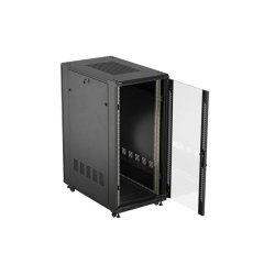 RACK CABINET 19" FREE-STANDING 27U/600X1000 (FLAT PACK) WITH GLASS DOOR BLACK LANBERG