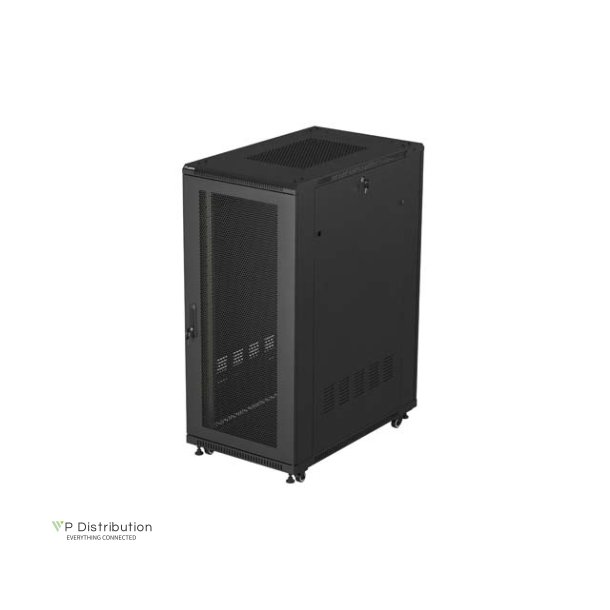 RACK CABINET 19" FREE-STANDING 27U/600X1000 (FLAT PACK) WITH MESH DOOR BLACK LANBERG