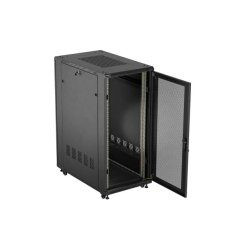 RACK CABINET 19" FREE-STANDING 27U/600X1000 (FLAT PACK) WITH MESH DOOR BLACK LANBERG