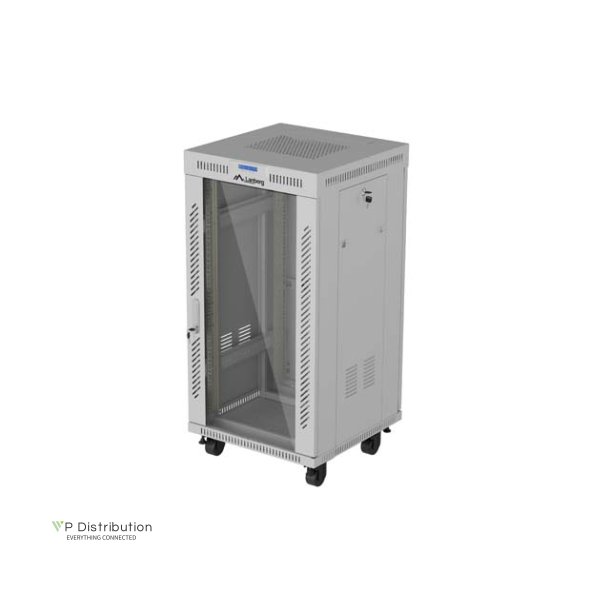 RACK CABINET 19" FREE-STANDING 22U/600X600 (FLAT PACK) WITH GLASS DOOR LCD GREY LANBERG V2