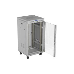 RACK CABINET 19" FREE-STANDING 22U/600X600 (FLAT PACK) WITH GLASS DOOR LCD GREY LANBERG V2