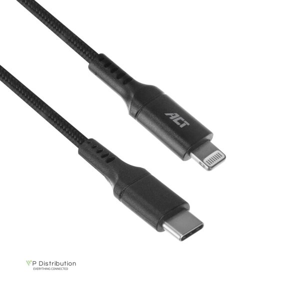 ACT USB 2.0 charging/data cable C male - Lightning male 1 meter, nylon, MFI certified