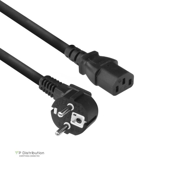 ACT Powercord mains connector CEE 7/7 male (angled) - C13 black 2 m