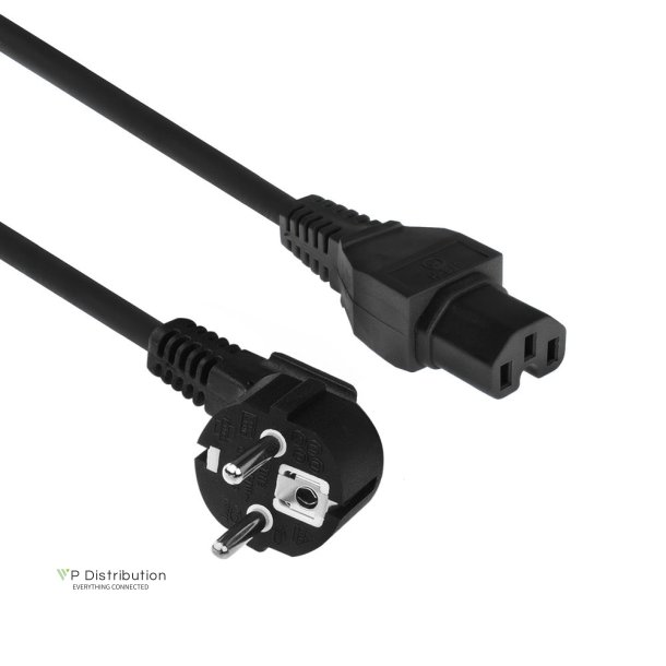 ACT Powercord mains connector CEE 7/7 male (angled) - C15 black 1.5 m