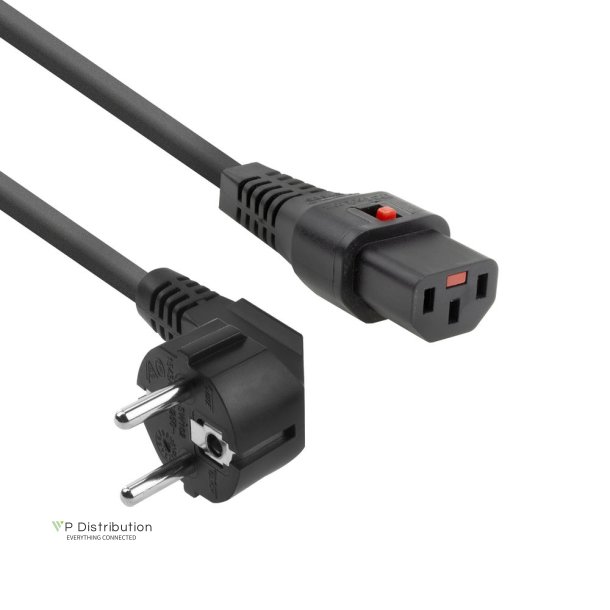 ACT Powercord CEE 7/7 male (angled) - C13 IEC Lock black 2 m, EL182S