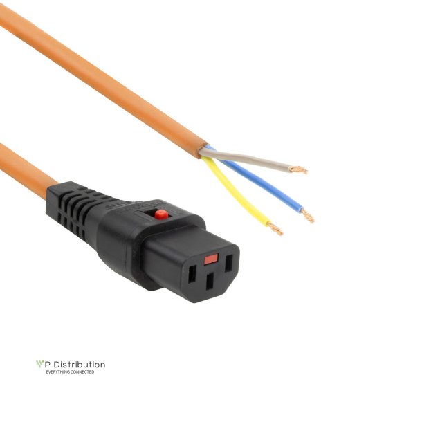 ACT Powercord C13 IEC Lock - open end orange 3 m, PC967