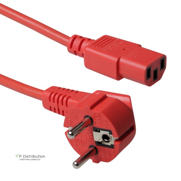 ACT Powercord mains connector CEE 7/7 male (angled) - C13 red 0.6 m