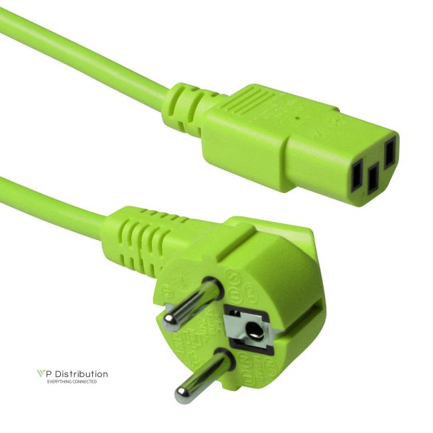 ACT Powercord mains connector CEE 7/7 male (angled) - C13 green 0.6 m