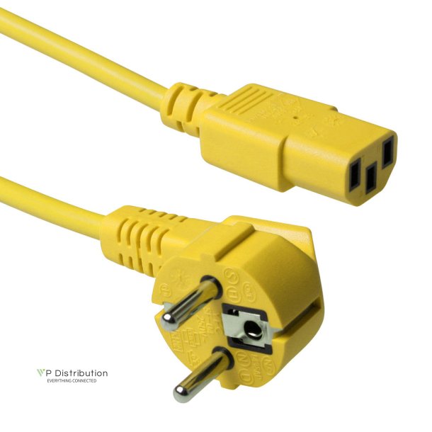 ACT Powercord mains connector CEE 7/7 male (angled) - C13 yellow 0.6 m