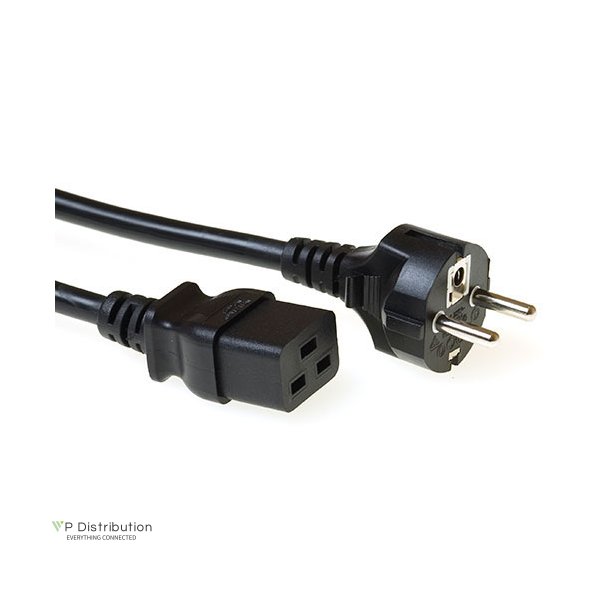 ACT Powercord mains connector CEE 7/7 male (straight) - C19 black 1 m