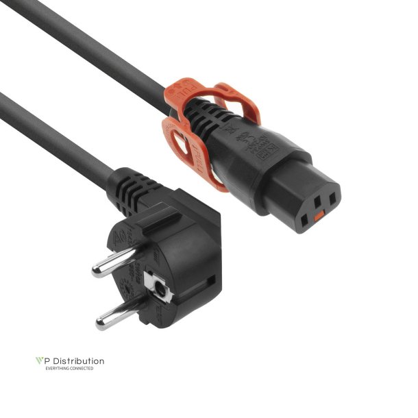 ACT Powercord CEE 7/7 male (angled) - C13 IEC Lock+ black 1 m, EL341S