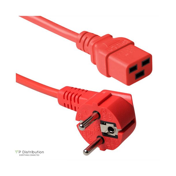 ACT Powercord mains connector CEE 7/7 male (angled) - C19 red 0.6 m