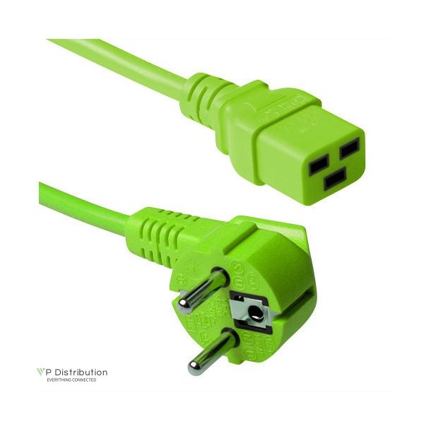 ACT Powercord mains connector CEE 7/7 male (angled) - C19 green 0.6 m