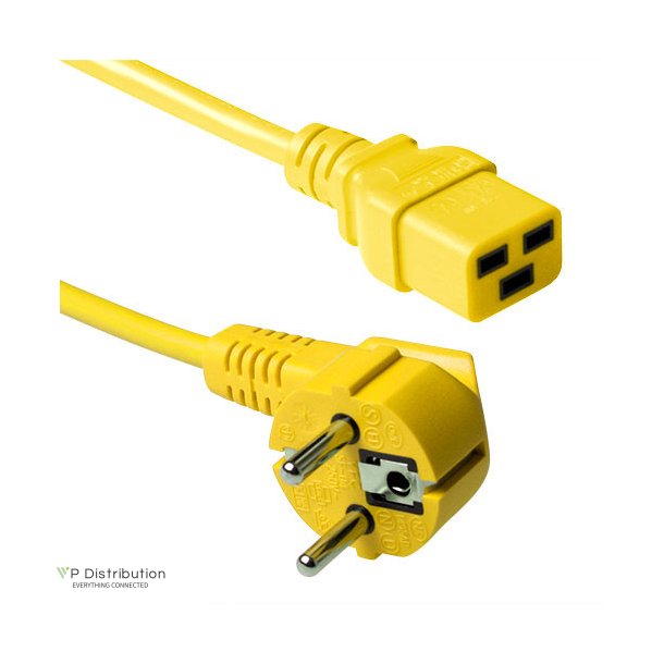 ACT Powercord mains connector CEE 7/7 male (angled) - C19 yellow 1.8 m