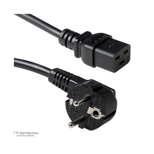 ACT Powercord mains connector CEE 7/7 male (angled) - C19 black 1.8 m