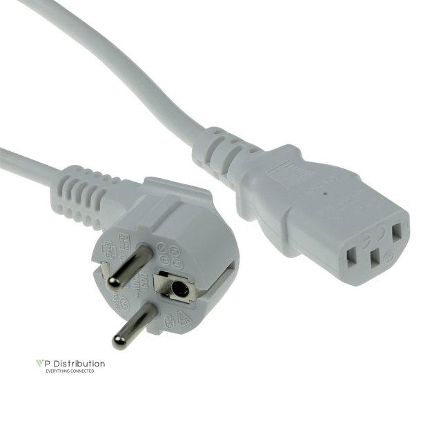 ACT Powercord mains connector CEE 7/7 male (angled) - C13 white 1.5 m