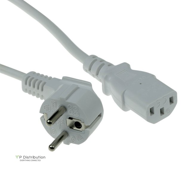 ACT Powercord mains connector CEE 7/7 male (angled) - C13 white 2 m