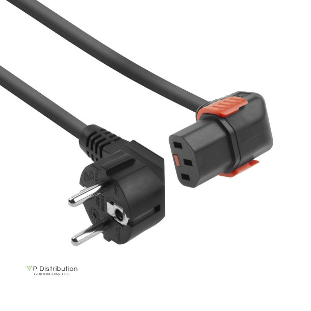 ACT Powercord CEE 7/7 male (angled) - C13 IEC Lock (down angled) black 1 m, EL449S