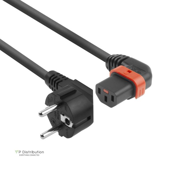 ACT Powercord CEE 7/7 male (angled) - C13 IEC Lock (left angled) black 1 m, EL447S