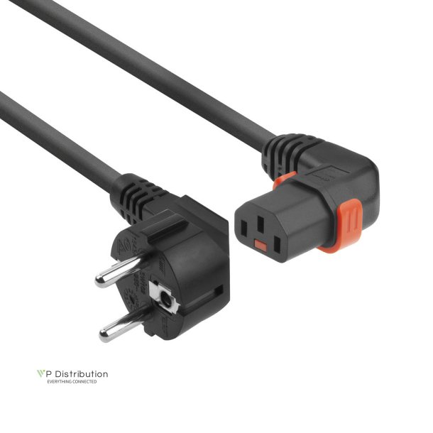 ACT Powercord CEE 7/7 male (angled) - C13 IEC Lock (right angled) black 3 m, EL454S