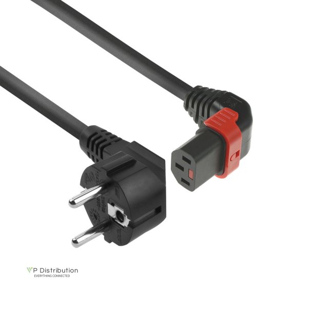 ACT Powercord CEE 7/7 male (angled) - C13 IEC Lock (up angled) black 1 m, EL448S