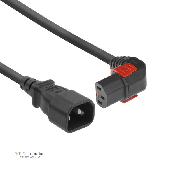 ACT Powercord C14 - C13 IEC Lock (down angled) black 1 m, PC2044