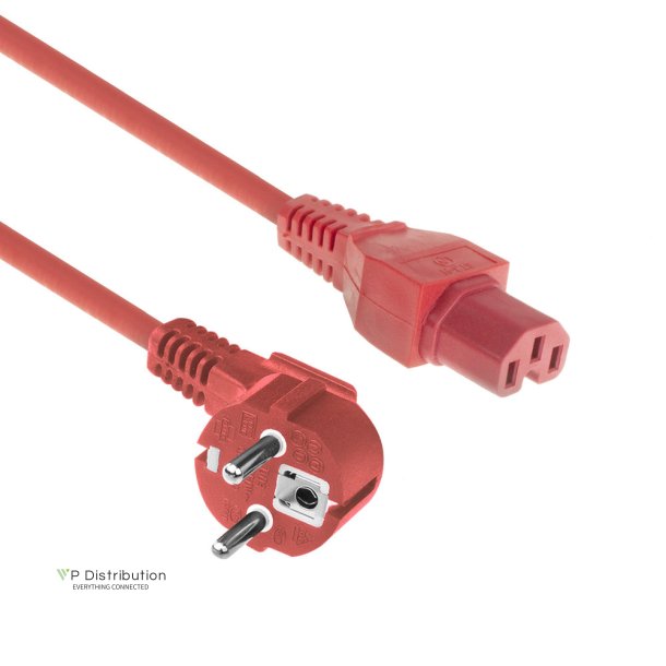 ACT Powercord mains connector CEE 7/7 male (angled) - C15 red 1.5 m