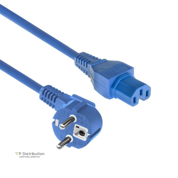 ACT Powercord mains connector CEE 7/7 male (angled) - C15 blue 1.5 m