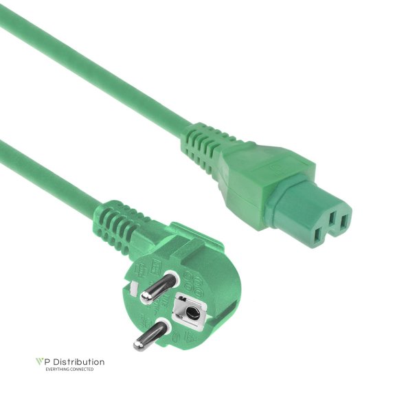 ACT Powercord mains connector CEE 7/7 male (angled) - C15 green 1.5 m