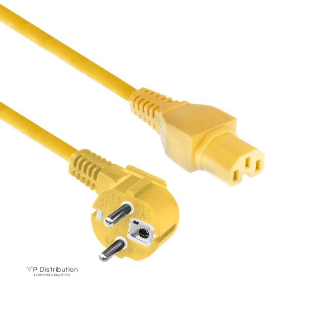 ACT Powercord mains connector CEE 7/7 male (angled) - C15 yellow 1.5 m