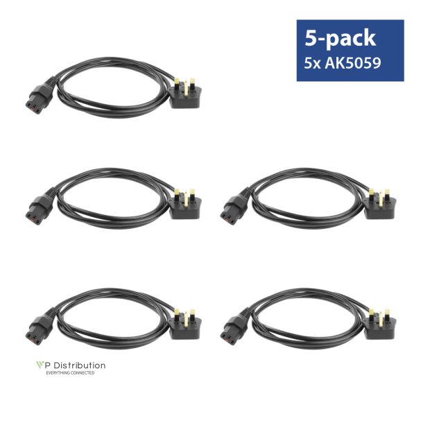 ACT Powercord UK male - C13 IEC Lock black 2 m, PC980, 5-Pack