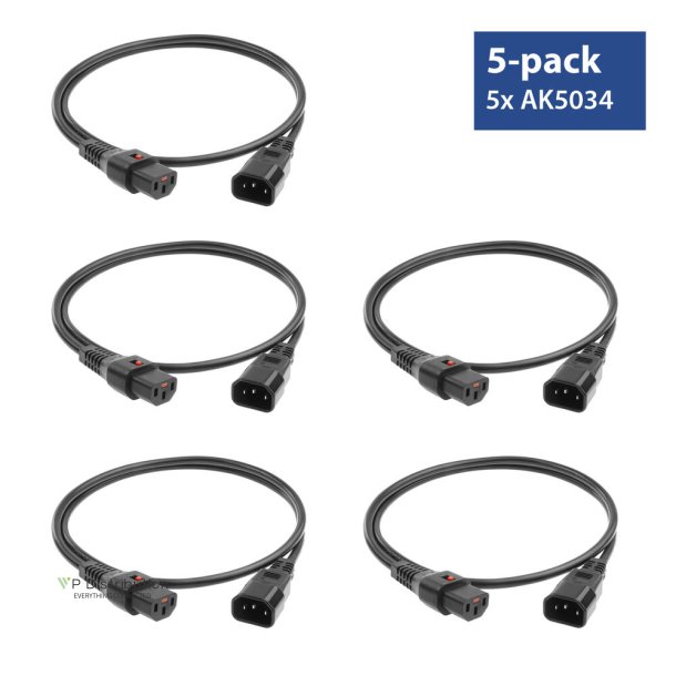 ACT Powercord C13 IEC Lock - C14 black 2 m, PC1021, 5-Pack