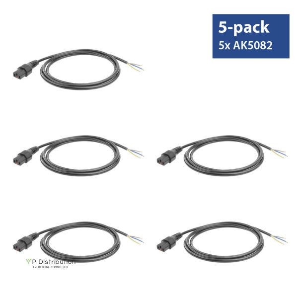 ACT Powercord C13 IEC Lock - open end black 3 m, PC979, 5-Pack