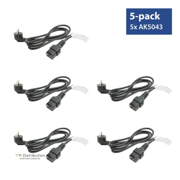 ACT Powercord CEE 7/7 male (angled) - C19 IEC Lock black 2 m, EL262S, 5-Pack