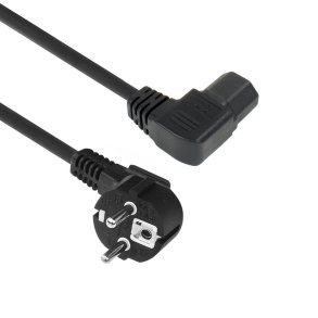 ACT Powercord mains connector CEE 7/7 male (angled) - C15 (angled left) IEC60320 black 1 m