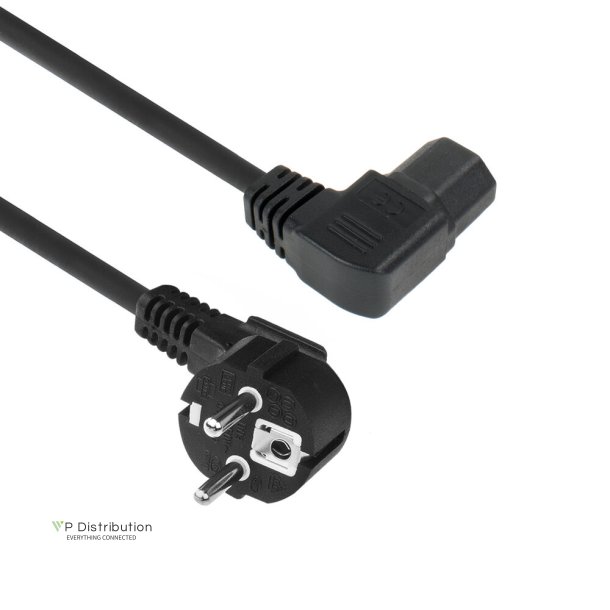 ACT Powercord mains connector CEE 7/7 male (angled) - C15 (angled left) IEC60320 black 1 m