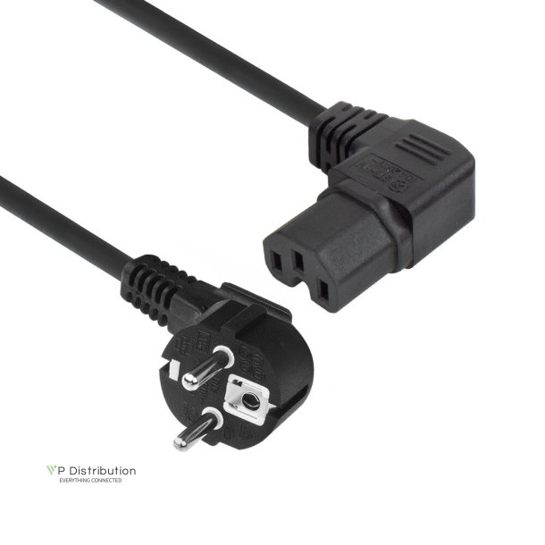 ACT Powercord mains connector CEE 7/7 male (angled) - C15 (angled right) IEC60320 black 1 m