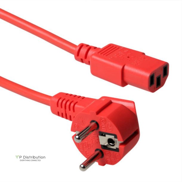 ACT Powercord mains connector CEE 7/7 male (angled) - C13 red 5 m