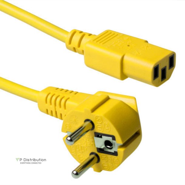 ACT Powercord mains connector CEE 7/7 male (angled) - C13 yellow 5 m