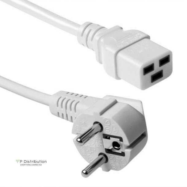 ACT Powercord mains connector CEE 7/7 male (angled) - C19 white 0.6 m