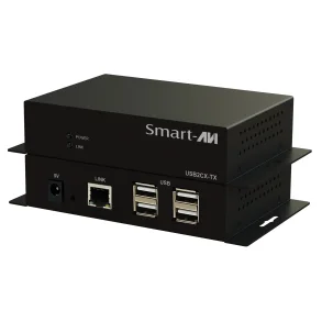SmartAVI USB 2.0 over CAT5 Extender. Includes: [USB2?X-TX-S, USB2?X-RX-S and PS5VD3A]