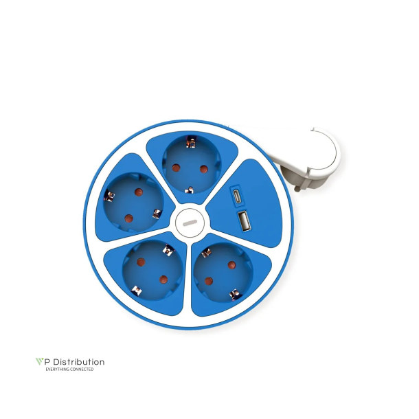 ROLINE Table Power Strip 4x, +Sw. 1x A + 1x C, CEE7/7, Blue, 3m