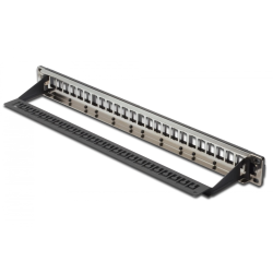 Modular Galvanized Patch Panel, shielded, 24-port 24-port, blank, 1U, rack mount, black RAL 9005